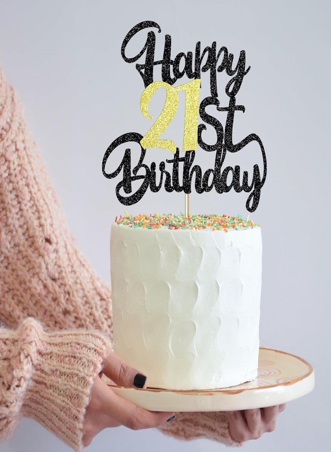 Confetti Happy Birthday Cake Topper, Black & Gold Glitter Birthday Decorations & Anniversary Celebrations (21) - Image 3